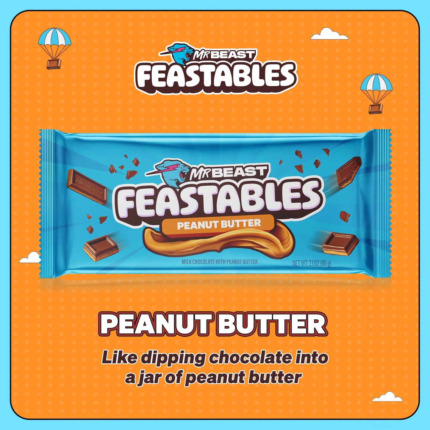 Feastables MrBeast Peanut Butter Chocolate Bar, 2.1 oz (60g), 1 Count