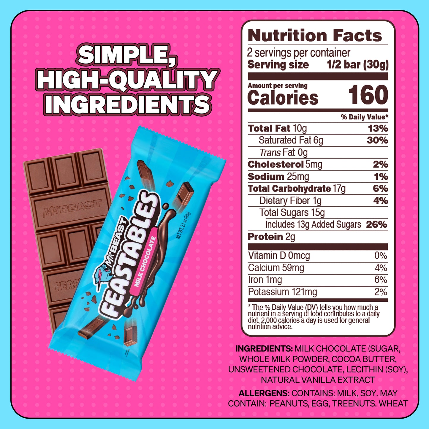 Feastables MrBeast Milk Chocolate Bar, 2.1 oz (60g), 1 Count