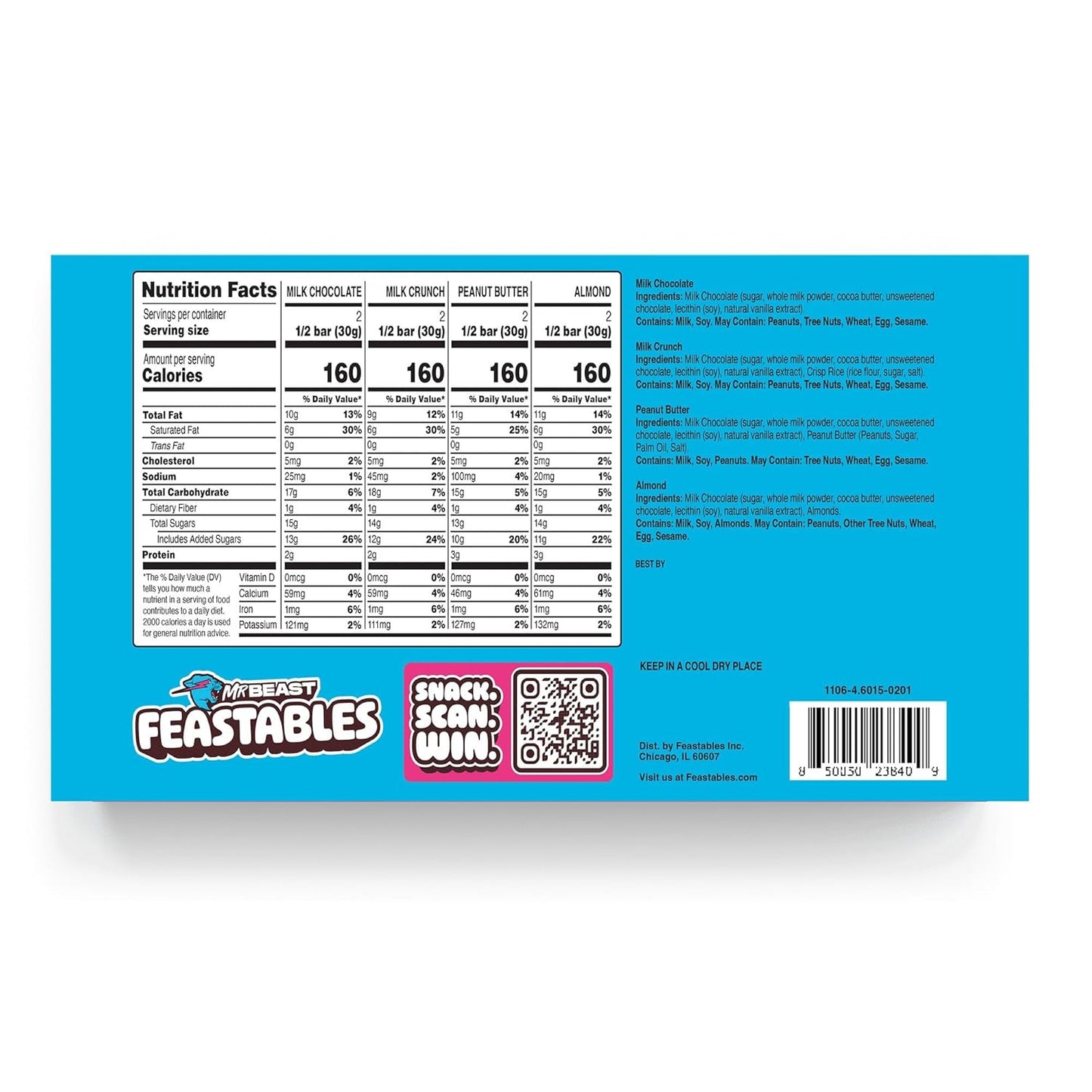 Feastables MrBeast Milk Chocolate Bar Sampler Variety Pack, 2.1 oz (60g), 4 Count
