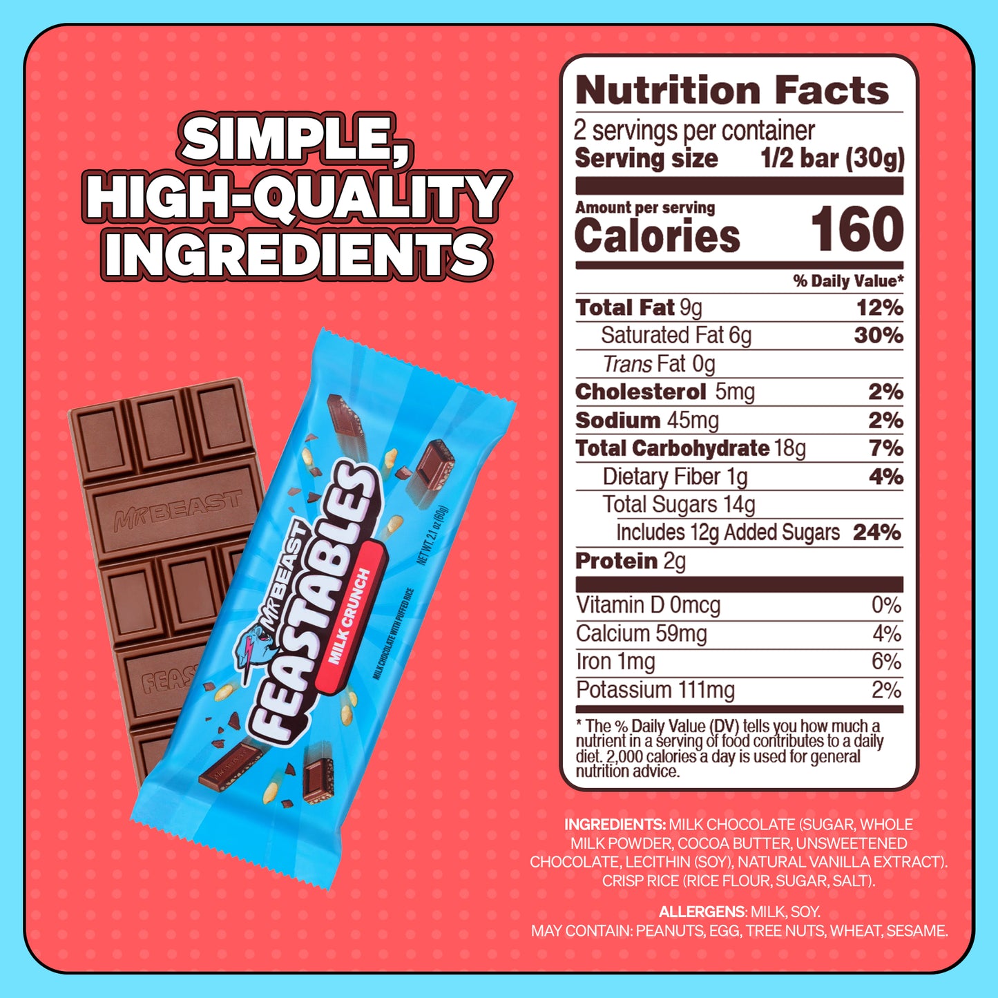 Feastables MrBeast Milk Crunch Bar, 2.1 oz (60g), 1 Count