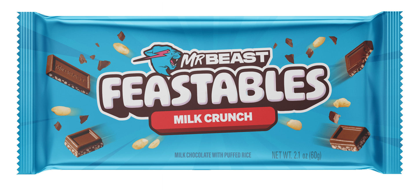 Feastables MrBeast Milk Chocolate Crunch Bars - Made with Grass-Fed Milk Chocolate and Organic Cocoa with 6 ingredients 60g