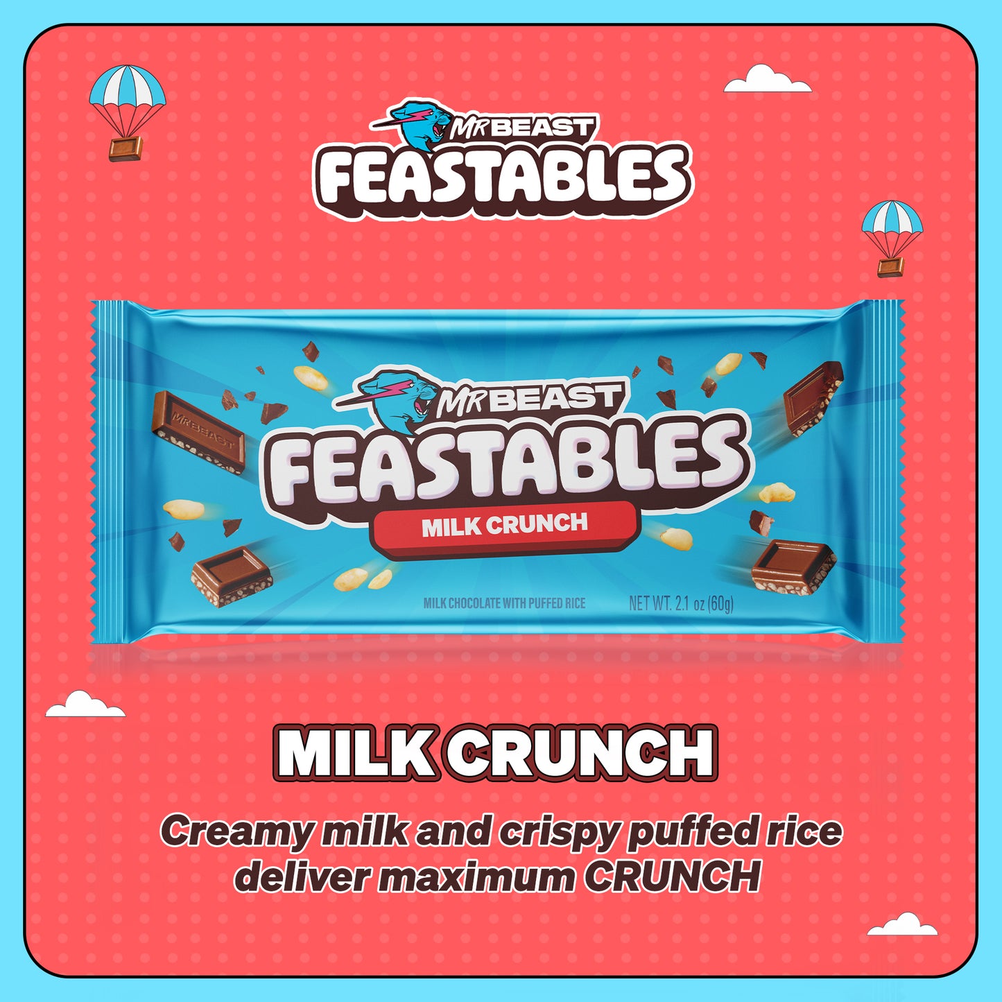 Feastables MrBeast Milk Crunch Bar, 2.1 oz (60g), 1 Count