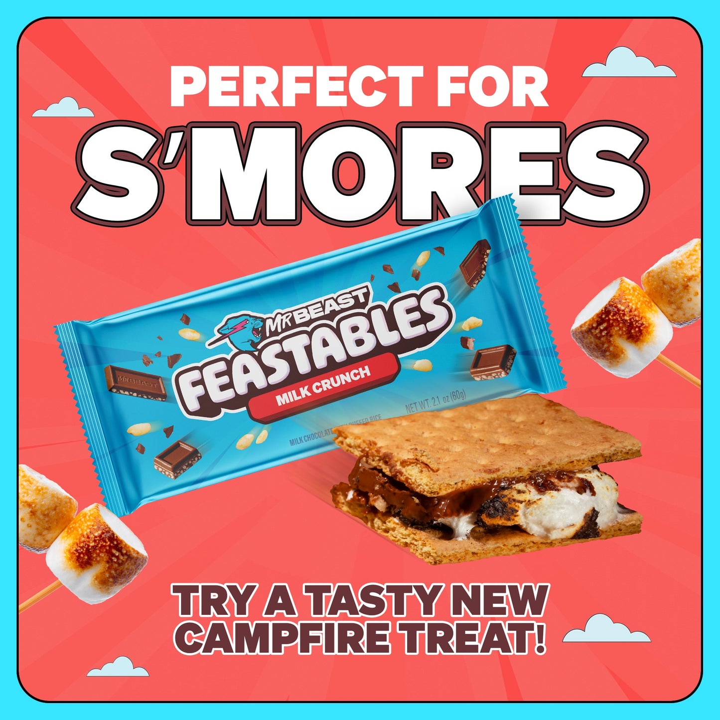 Feastables MrBeast Milk Chocolate Crunch Bars - Made with Grass-Fed Milk Chocolate and Organic Cocoa with 6 ingredients 60g